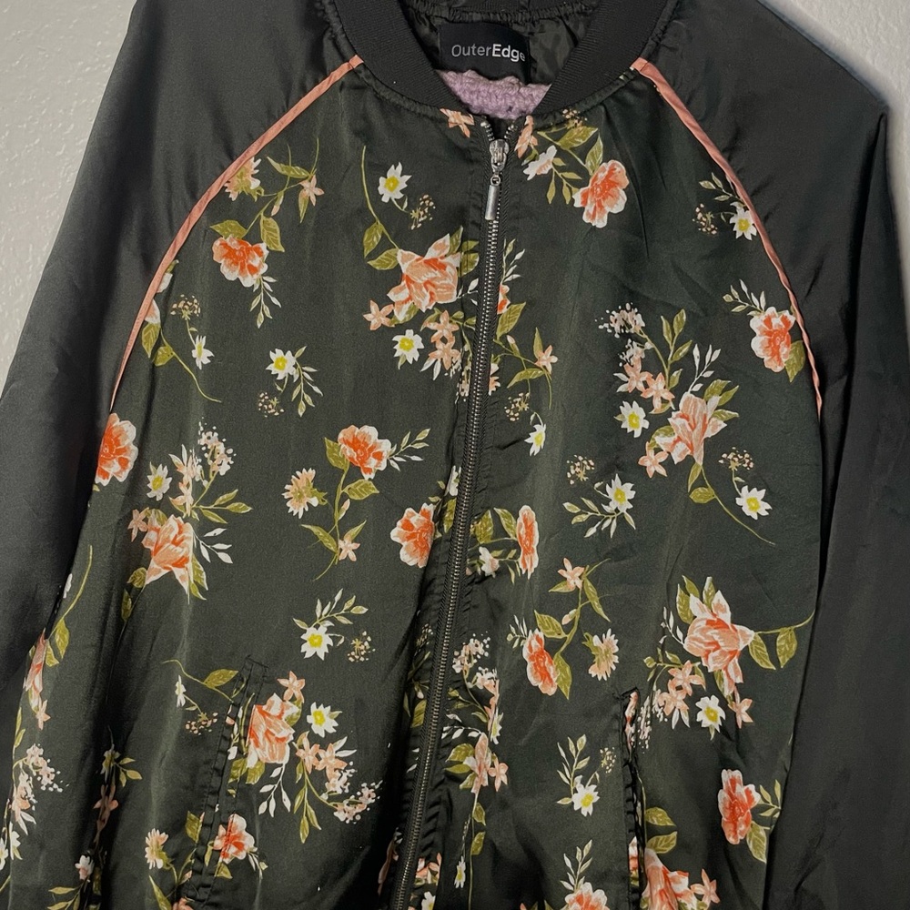 Outer Edge Black and Pink Bomber Jacket with Ribbed Collar